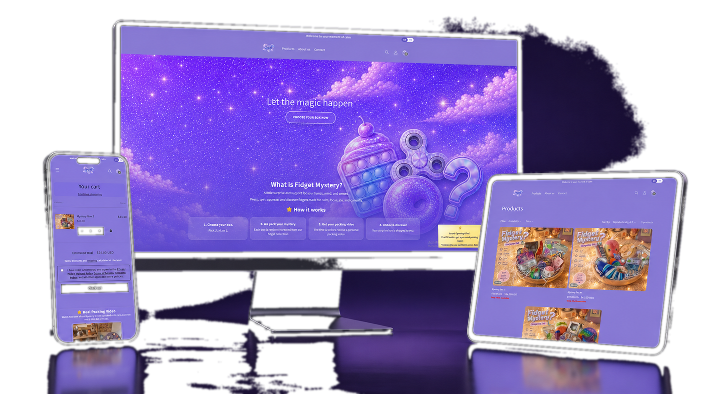 Fidget Mystery Website auf Laptop, Handy und Tablet